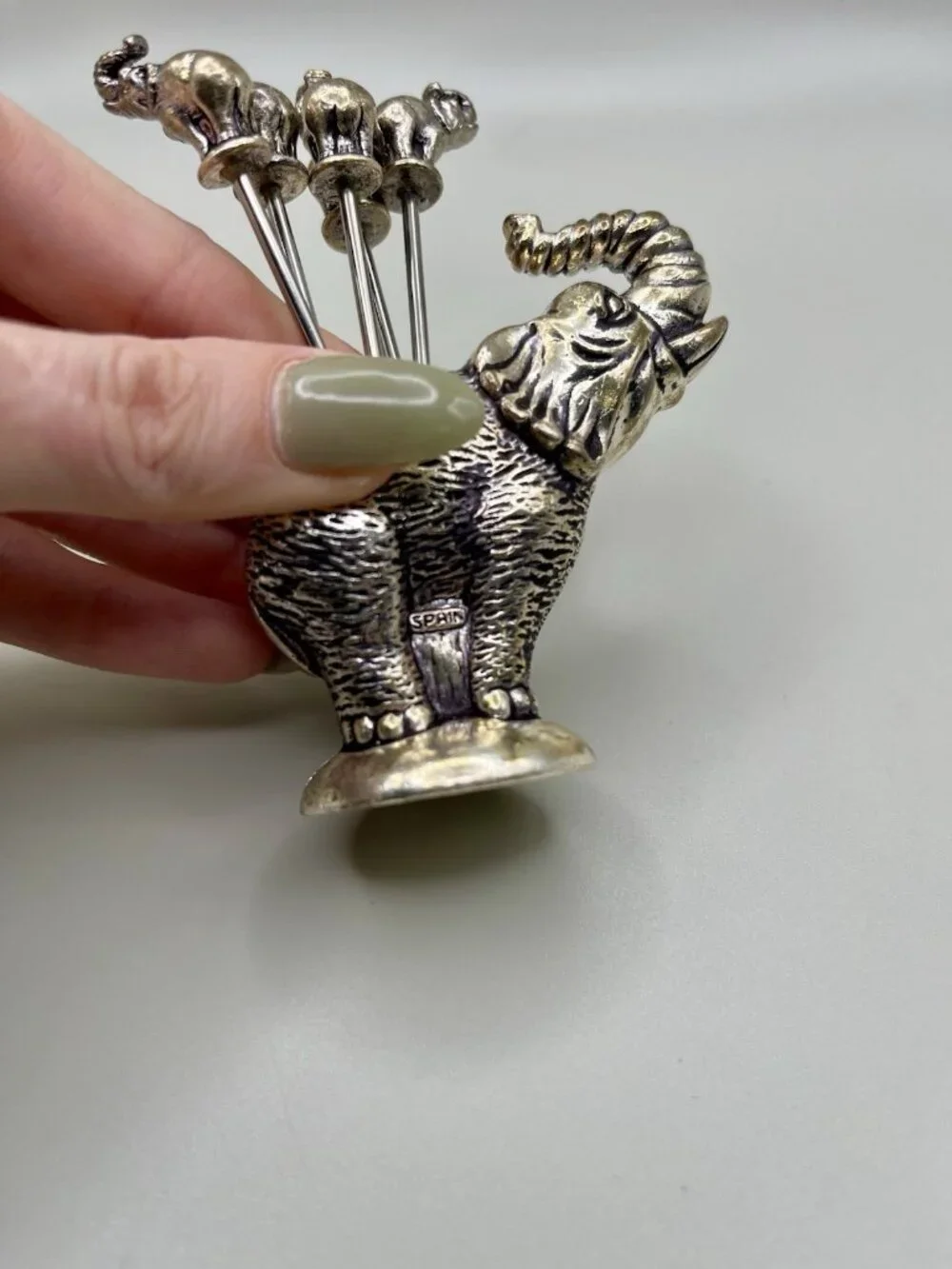 VTG Silver Plated Elephant Cocktail Fork Pick Set Spain Mid Century MCM Safari